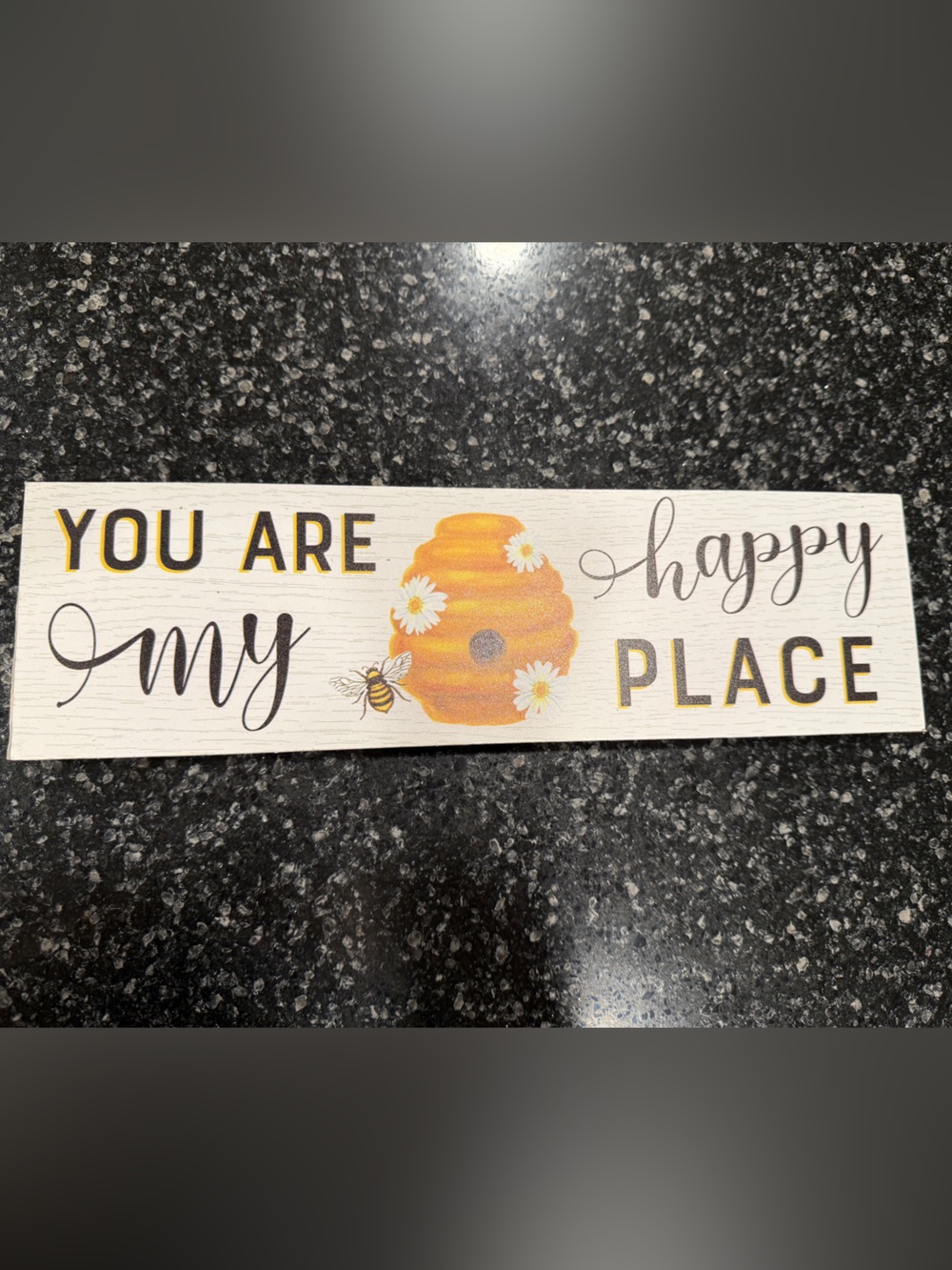 “You Are My Happy Place” Bee & Beehive Wall Sign with daisies on black trim.  🐝🐝